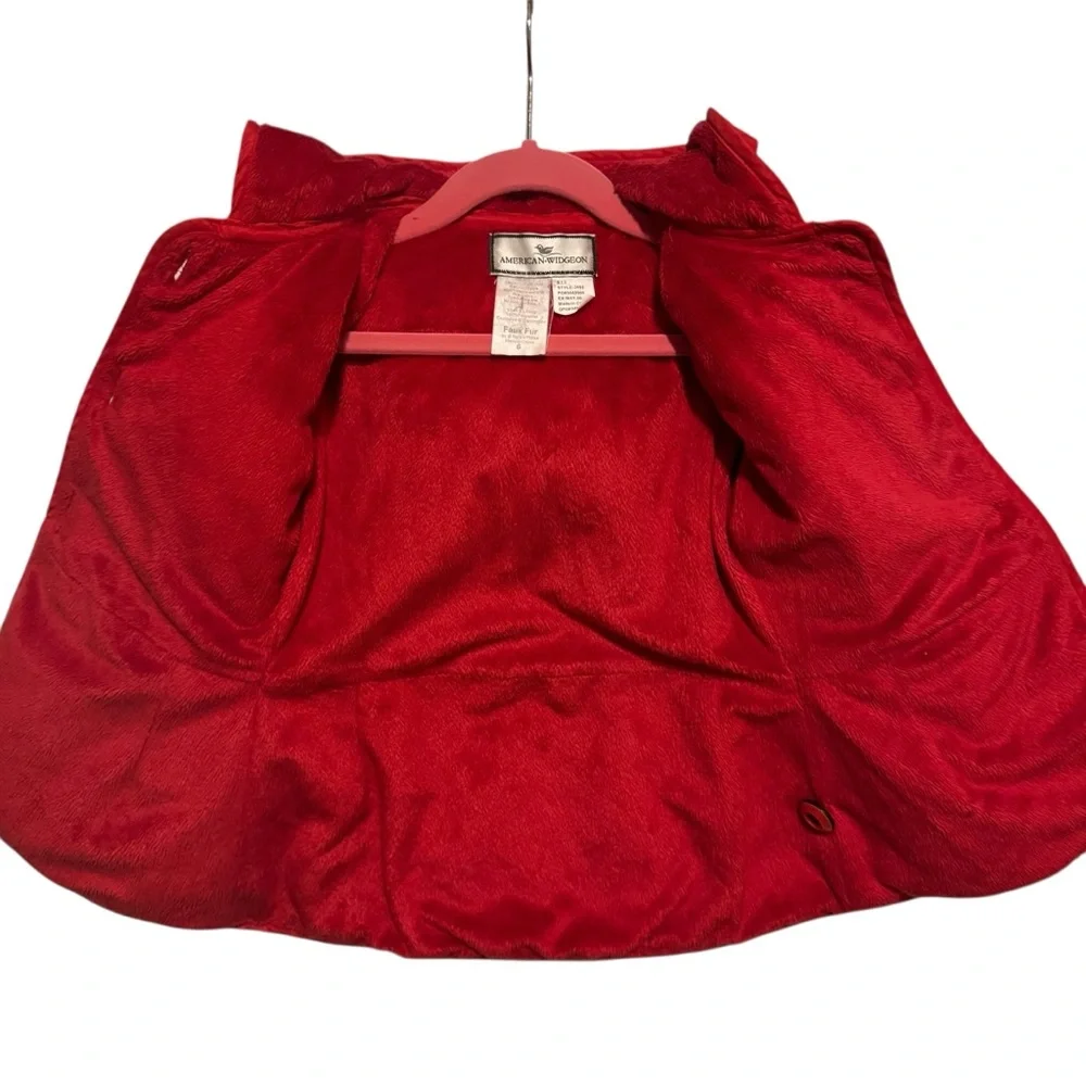 American Widgeon Jacket Quilted Peplum Red Matelasse Faux Fur Lined 6